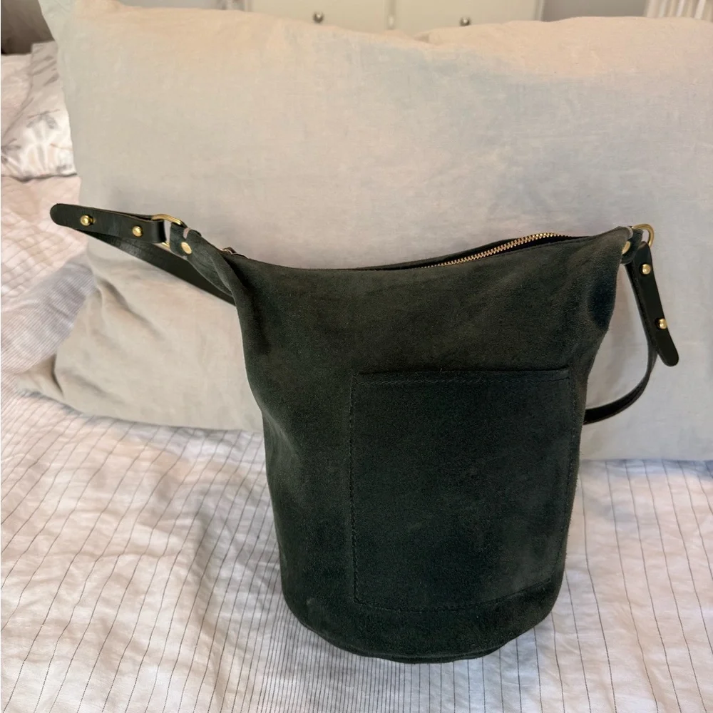 Clare V Suede Petite Jean Bucket Bag in Loden Green - Picture 13 of 13